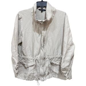 Darjoni Utility Jacket Women Size L Beige Linen Blend Minimalist Lightweight